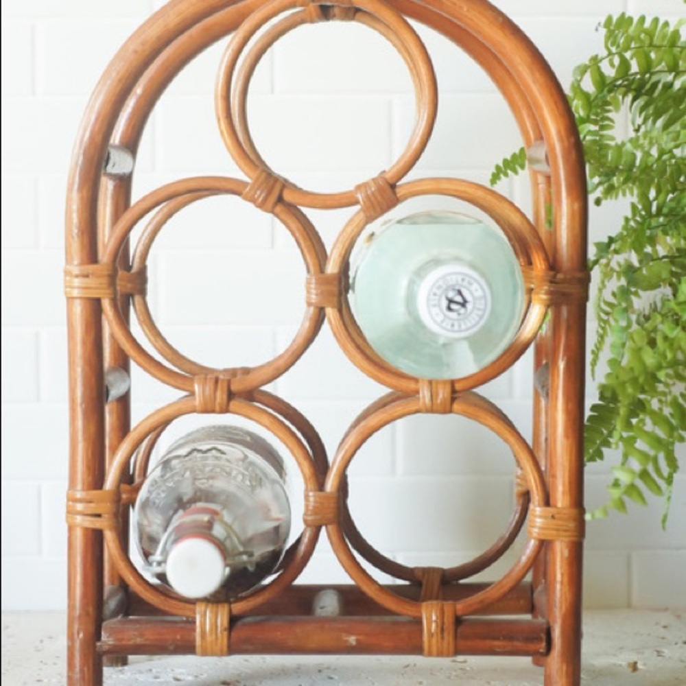 Vintage Rattan Bamboo Wine Rack/Holder